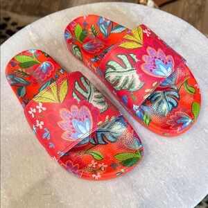 Johnny Was Vibrant Floral Sandals - Red Multicolor